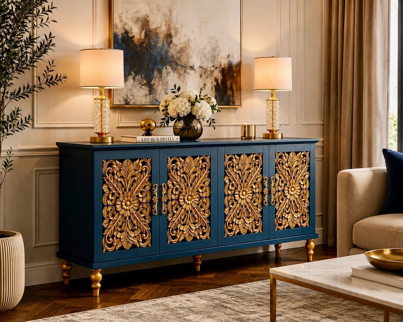 The Sanderé Aurelia Cabinet | Hand-Finished Ornate Floral Accent Cabinet