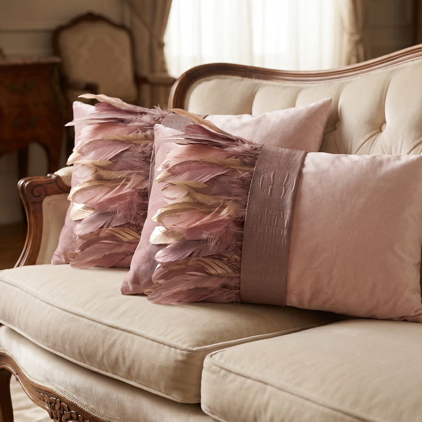 The Sanderé Handmade Embellished Croc Plume Decorative Pillow