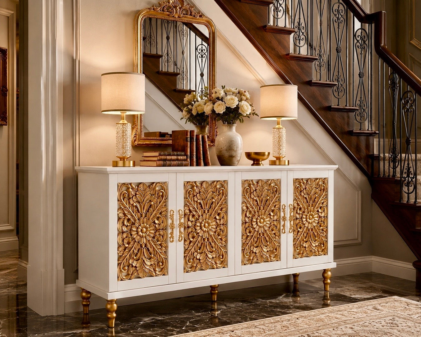 The Sanderé Imperial Bloom Cabinet | Hand-Finished Ornate Floral Accent Cabinet