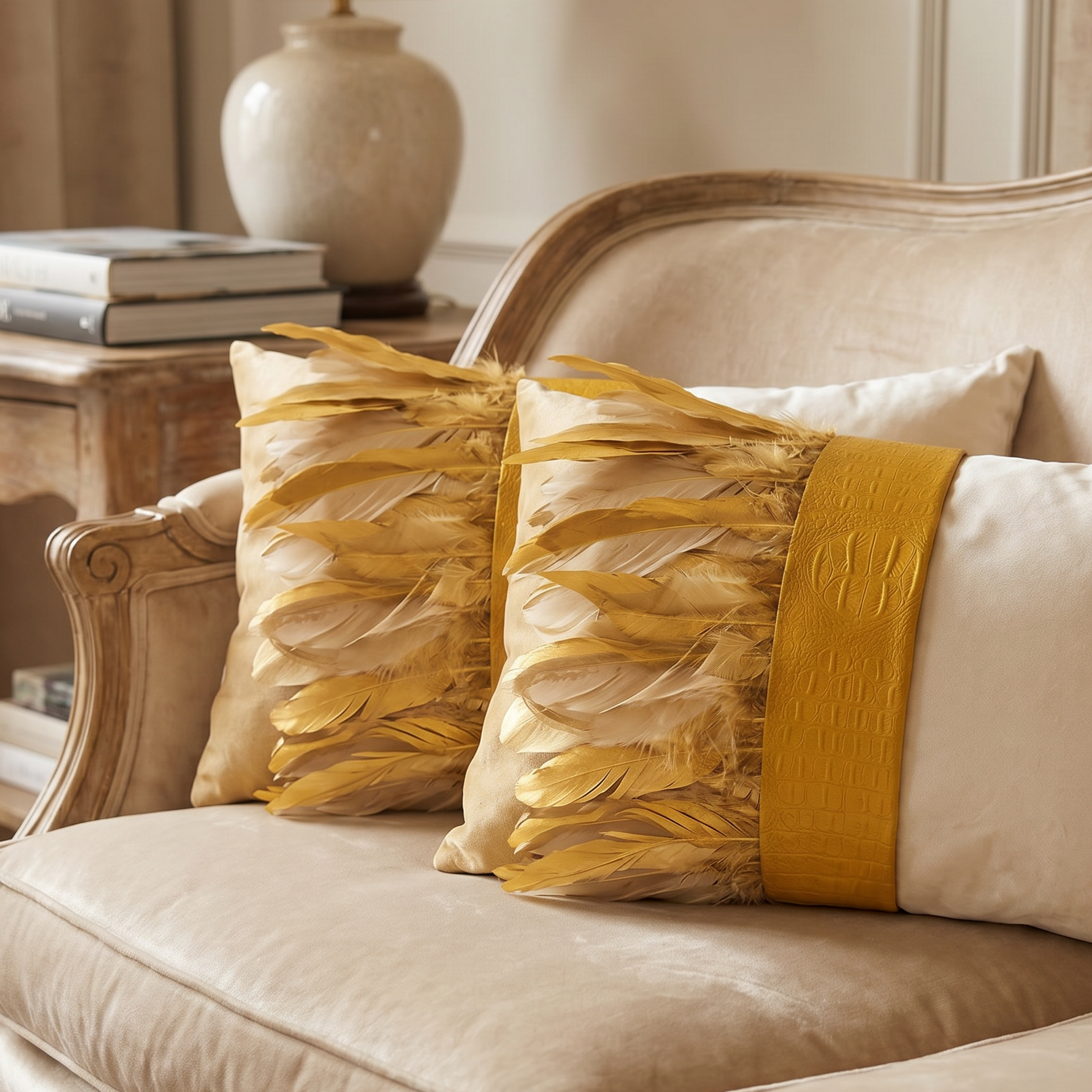The Sanderé Handmade Embellished Croc Plume Decorative Pillow