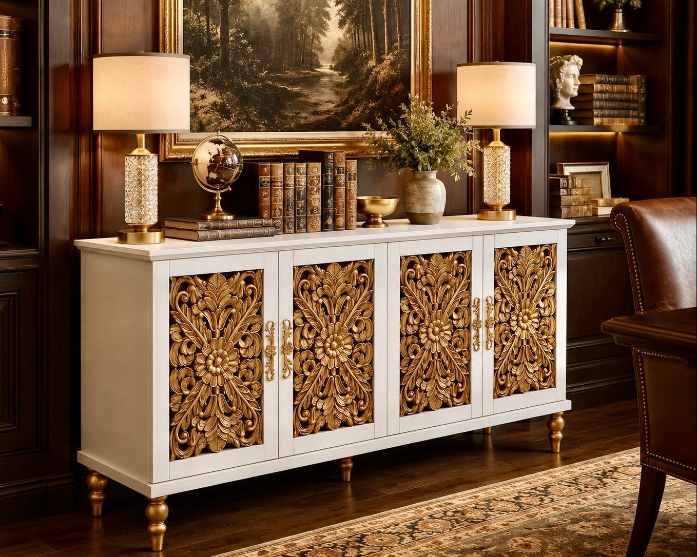 The Sanderé Imperial Bloom Cabinet | Hand-Finished Ornate Floral Accent Cabinet