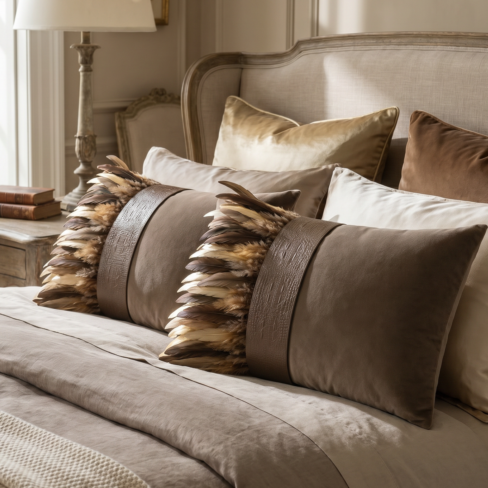 The Sanderé Handmade Embellished Croc Plume Decorative Pillow