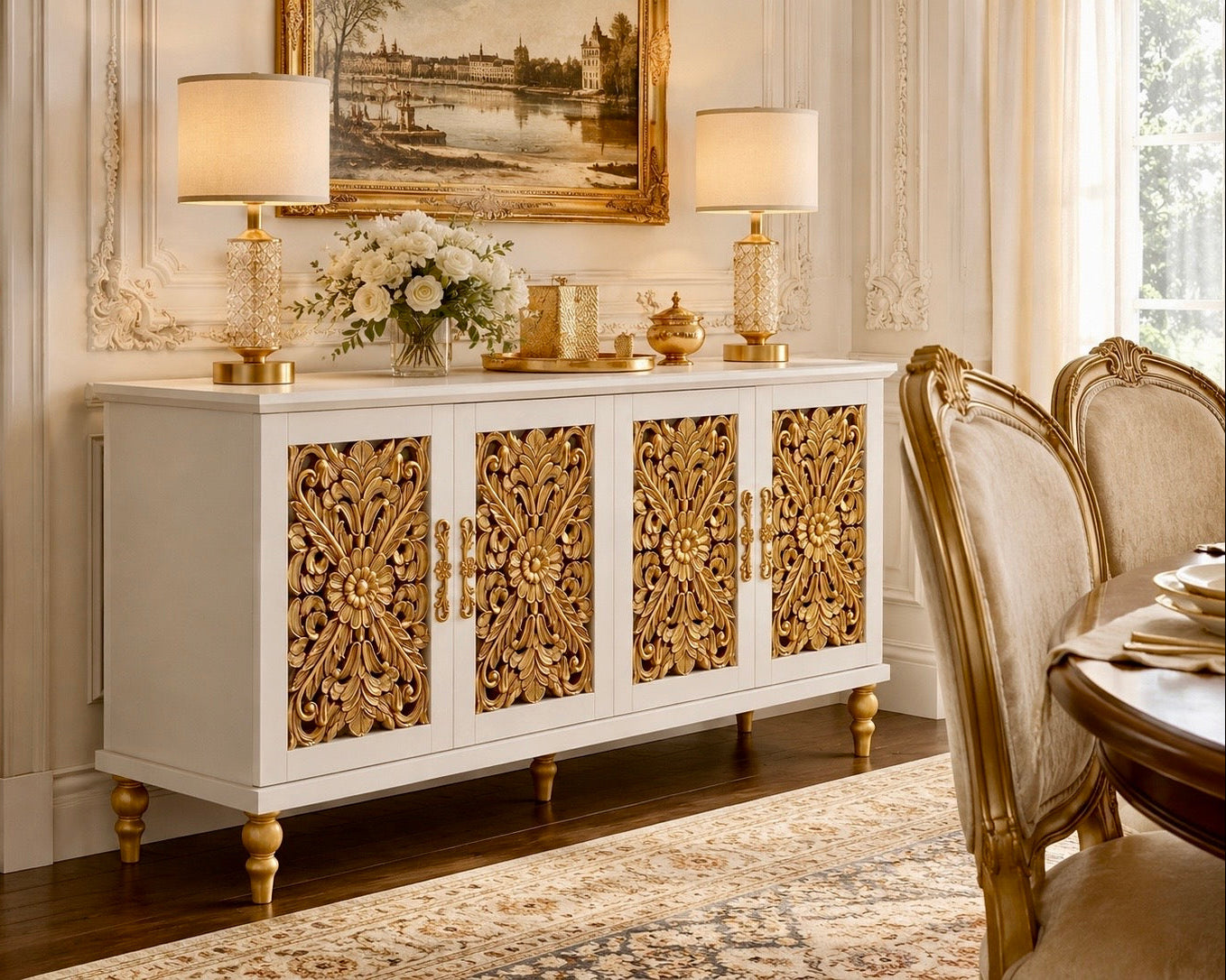 The Sanderé Imperial Bloom Cabinet | Hand-Finished Ornate Floral Accent Cabinet