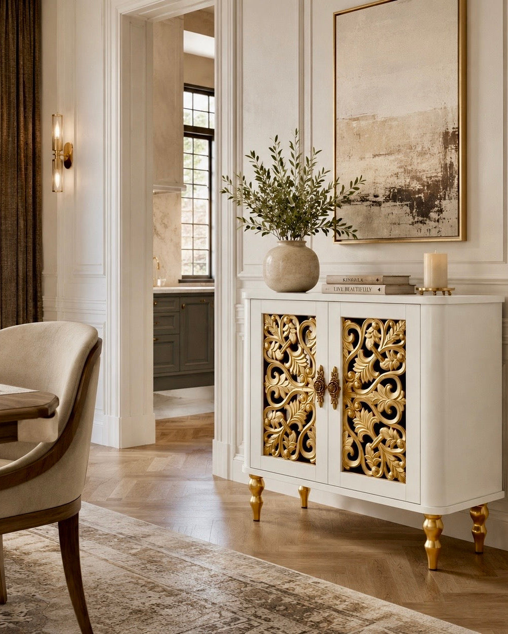 The Sanderé Arc Cabinet | Hand-Finished Carved Accent Cabinet