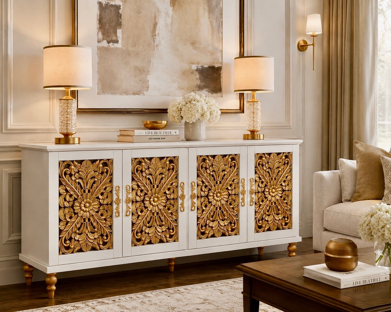 The Sanderé Imperial Bloom Cabinet | Hand-Finished Ornate Floral Accent Cabinet