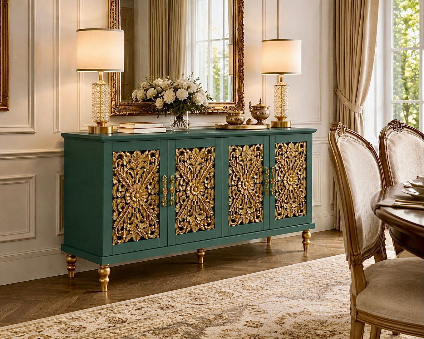 The Sanderé Imperial Bloom Cabinet | Hand-Finished Ornate Floral Accent Cabinet