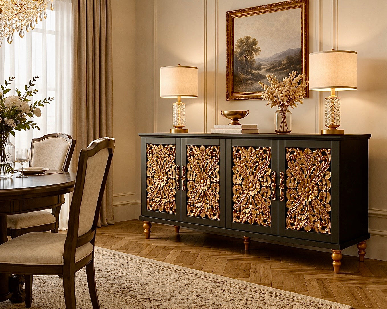 The Sanderé Imperial Bloom Cabinet | Hand-Finished Ornate Floral Accent Cabinet