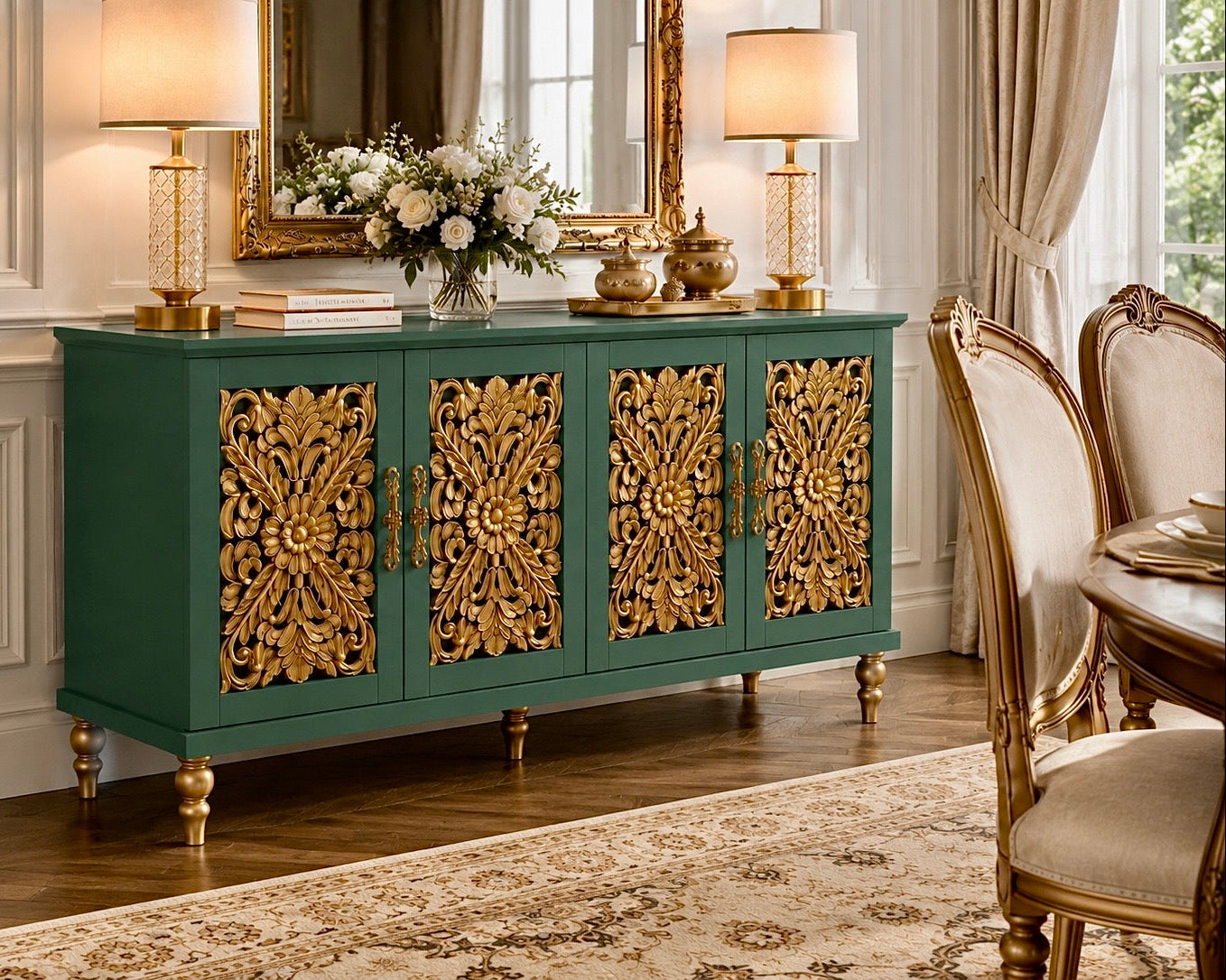 The Sanderé Imperial Bloom Cabinet | Hand-Finished Ornate Floral Accent Cabinet