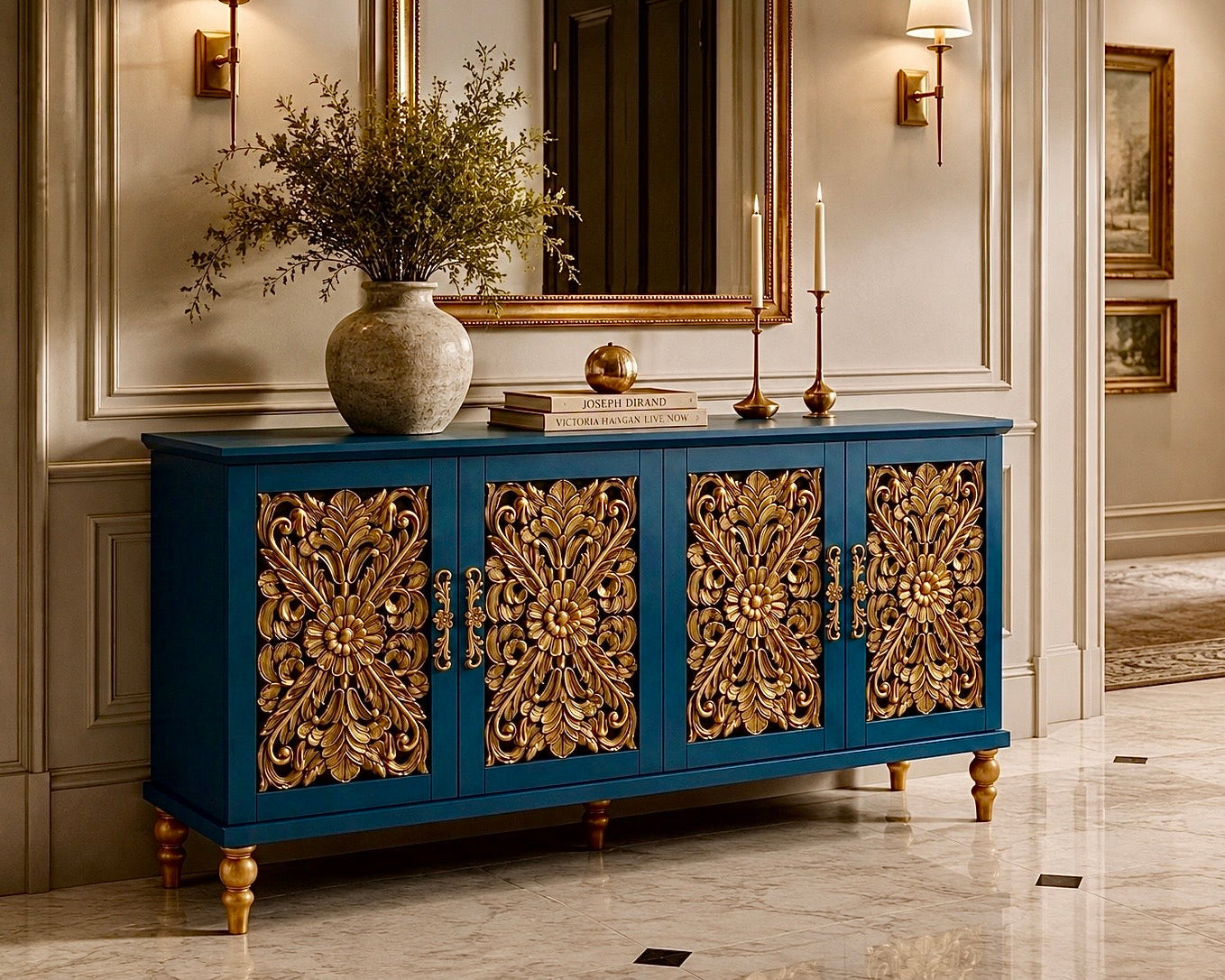 The Sanderé Imperial Bloom Cabinet | Hand-Finished Ornate Floral Accent Cabinet