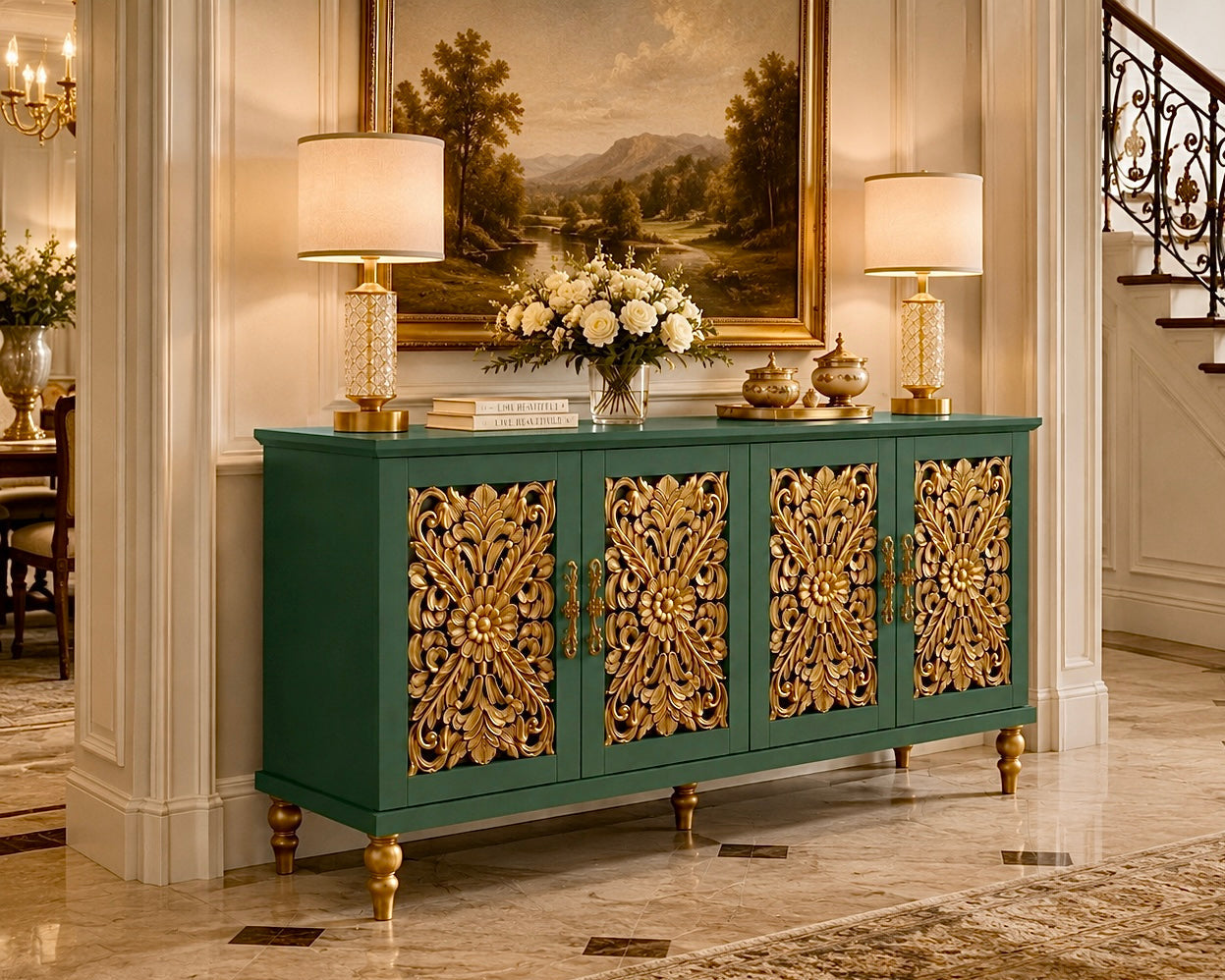 The Sanderé Aurelia Cabinet | Hand-Finished Ornate Floral Accent Cabinet