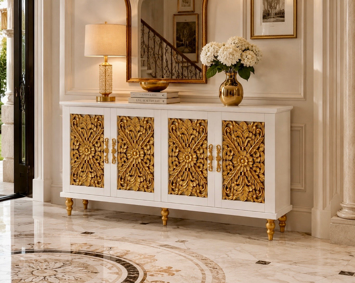 The Sanderé Imperial Bloom Cabinet | Hand-Finished Ornate Floral Accent Cabinet