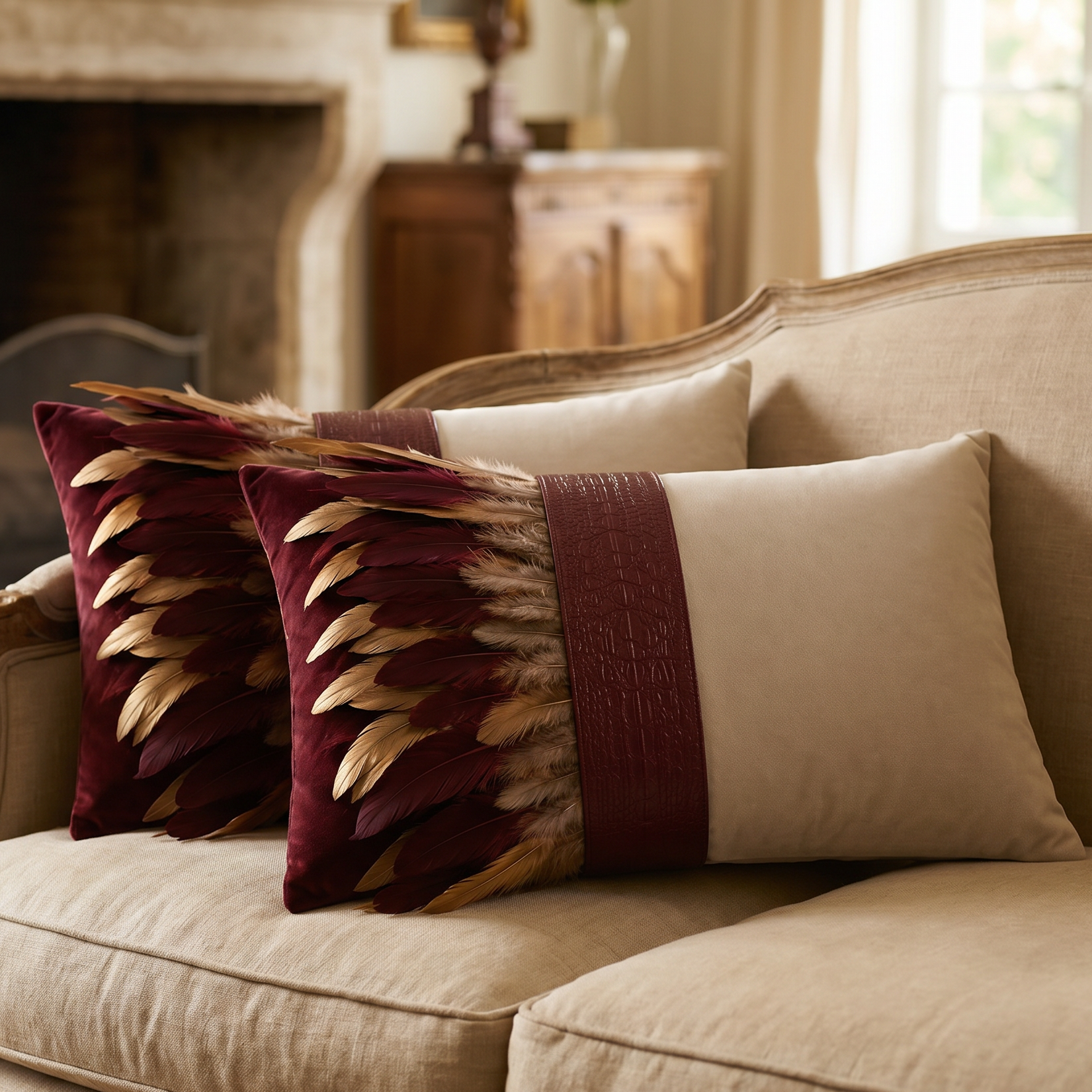 The Sanderé Handmade Embellished Croc Plume Decorative Pillow