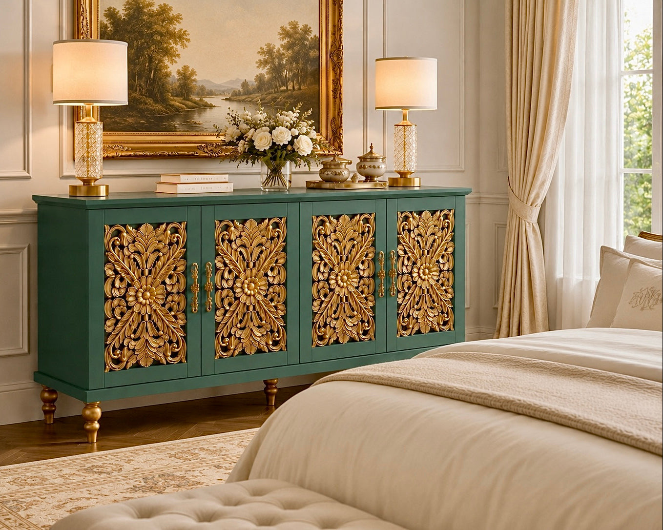 The Sanderé Imperial Bloom Cabinet | Hand-Finished Ornate Floral Accent Cabinet