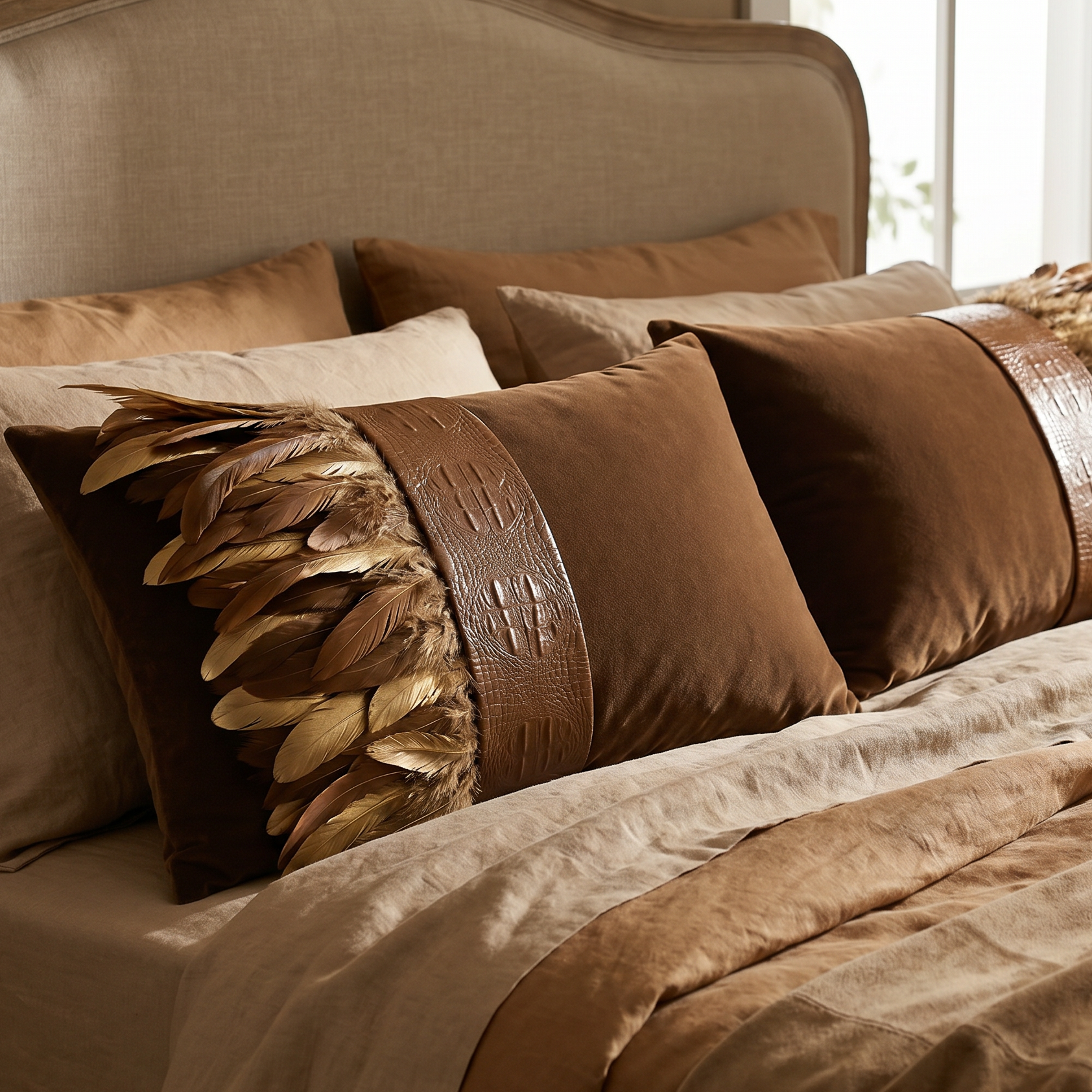 The Sanderé Handmade Embellished Croc Plume Decorative Pillow