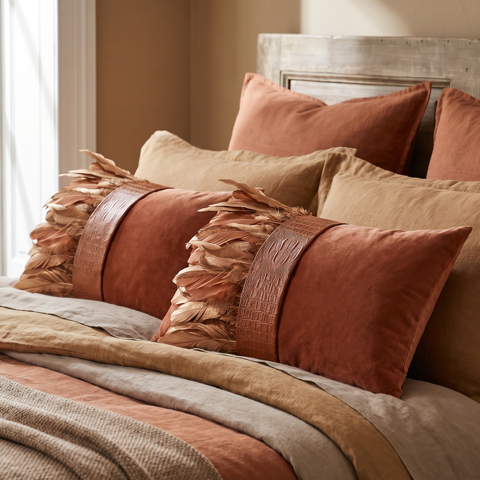 The Sanderé Handmade Embellished Croc Plume Decorative Pillow