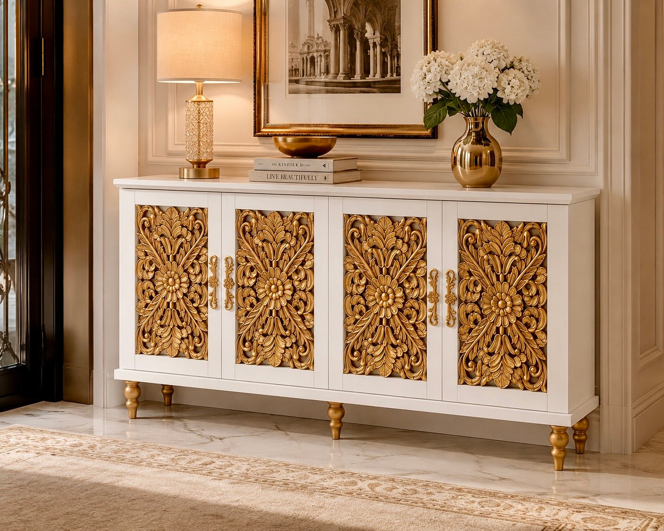 The Sanderé Imperial Bloom Cabinet | Hand-Finished Ornate Floral Accent Cabinet