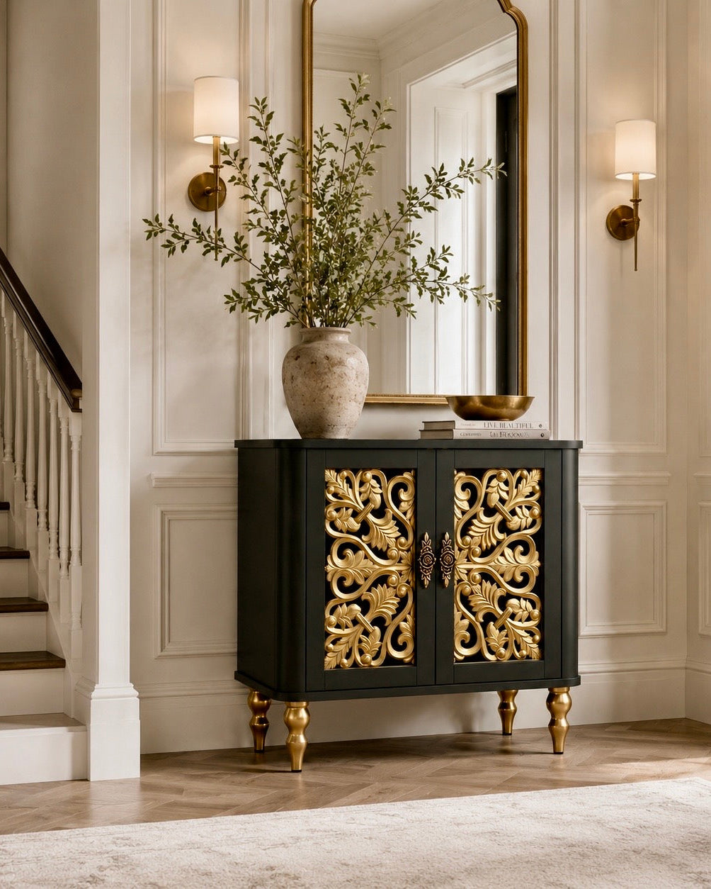 The Sanderé Arc Cabinet | Hand-Finished Carved Accent Cabinet
