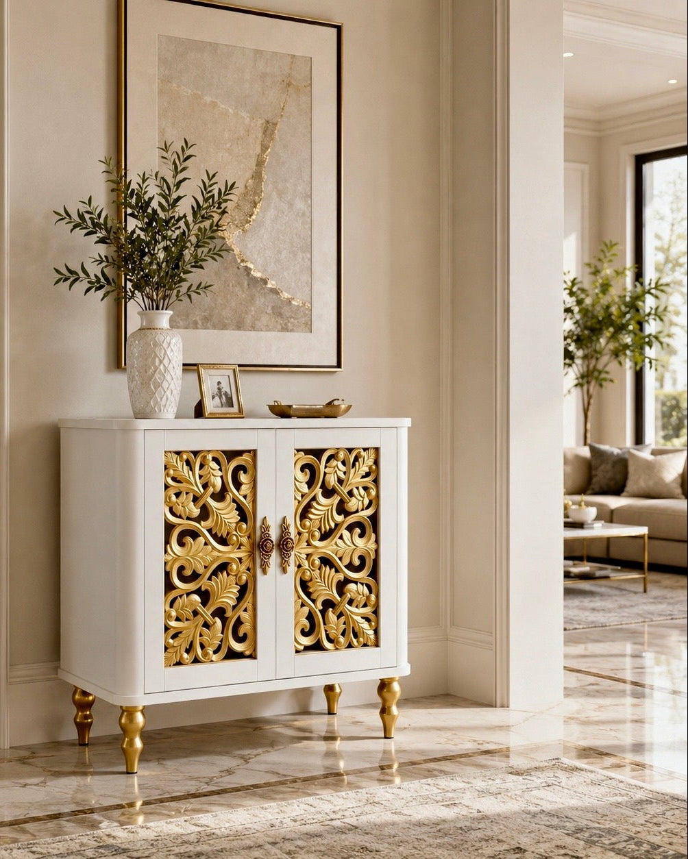 The Sanderé Floral Statement Cabinet | Hand-Finished Carved Accent Cabinet