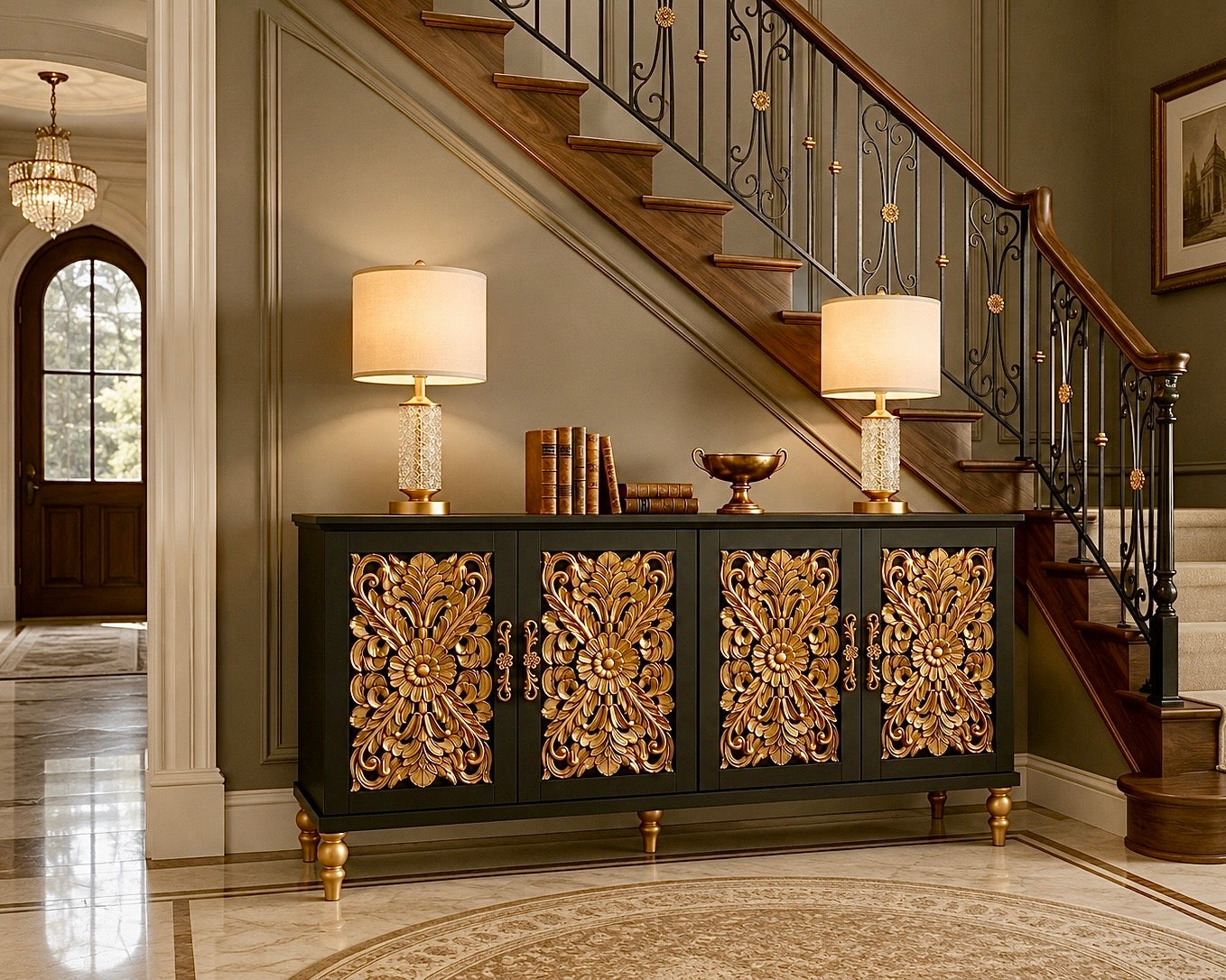 The Sanderé Imperial Bloom Cabinet | Hand-Finished Ornate Floral Accent Cabinet