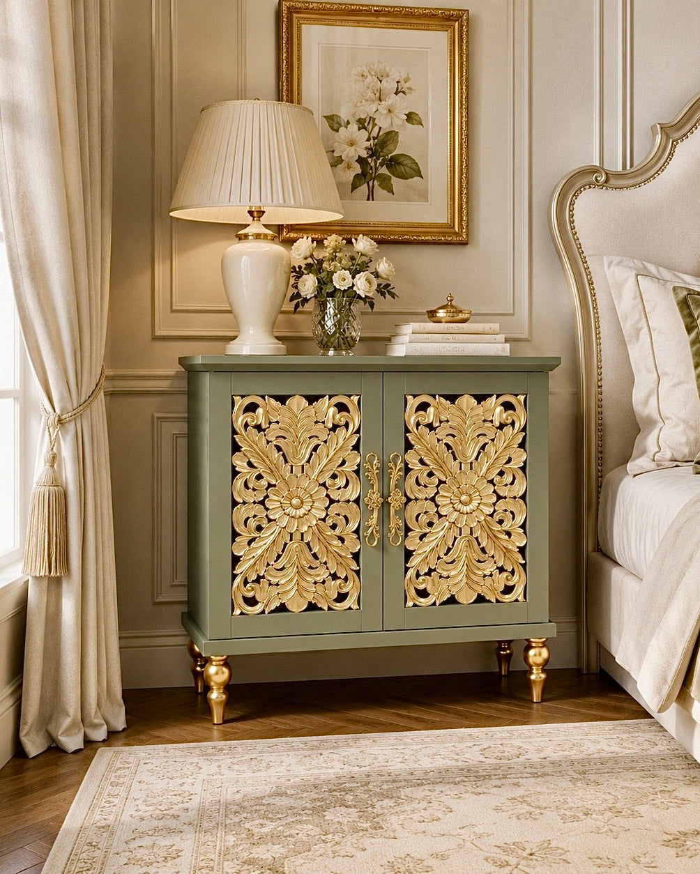 The Sanderé Bloomé Cabinet | Hand-Finished Hollow Carved Accent Cabinet