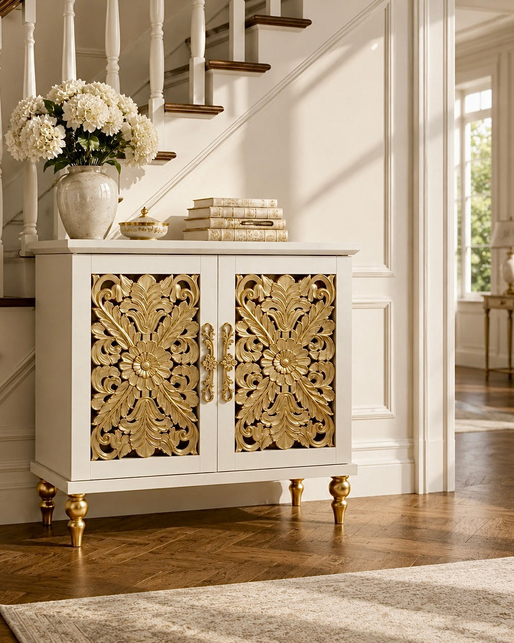 The Sanderé Maison Cabinet | Hand-Finished Hollow Carved Accent Cabinet