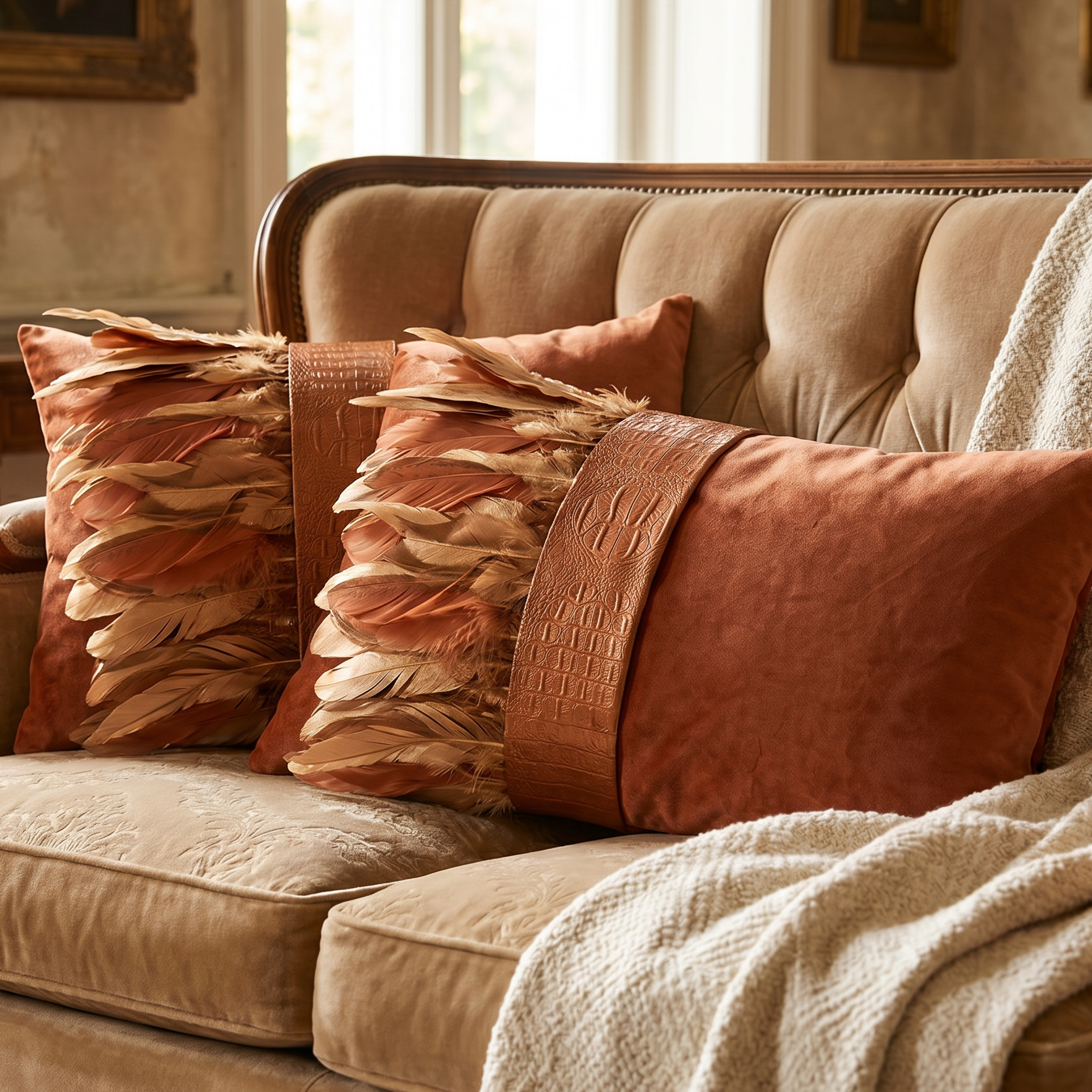 The Sanderé Handmade Embellished Croc Plume Decorative Pillow