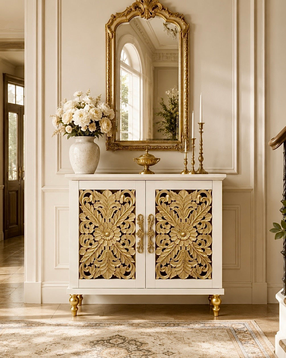 The Sanderé Bloomé Cabinet | Hand-Finished Hollow Carved Accent Cabinet