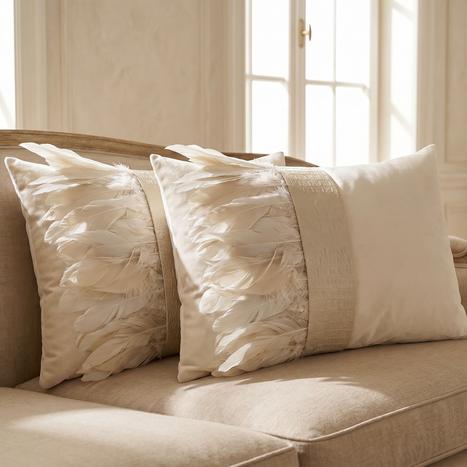 The Sanderé Handmade Embellished Croc Plume Decorative Pillow
