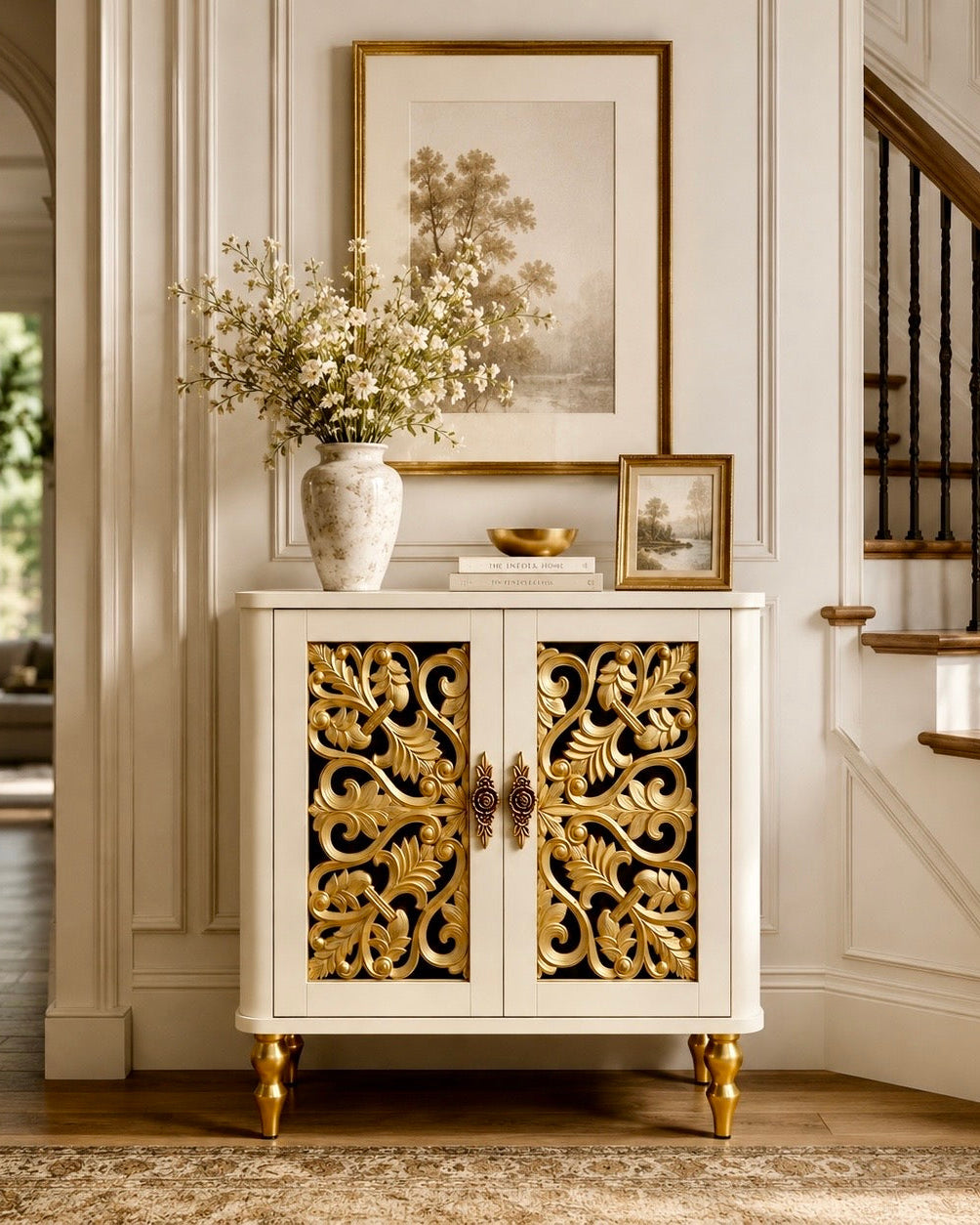 The Sanderé Arc Cabinet | Hand-Finished Carved Accent Cabinet
