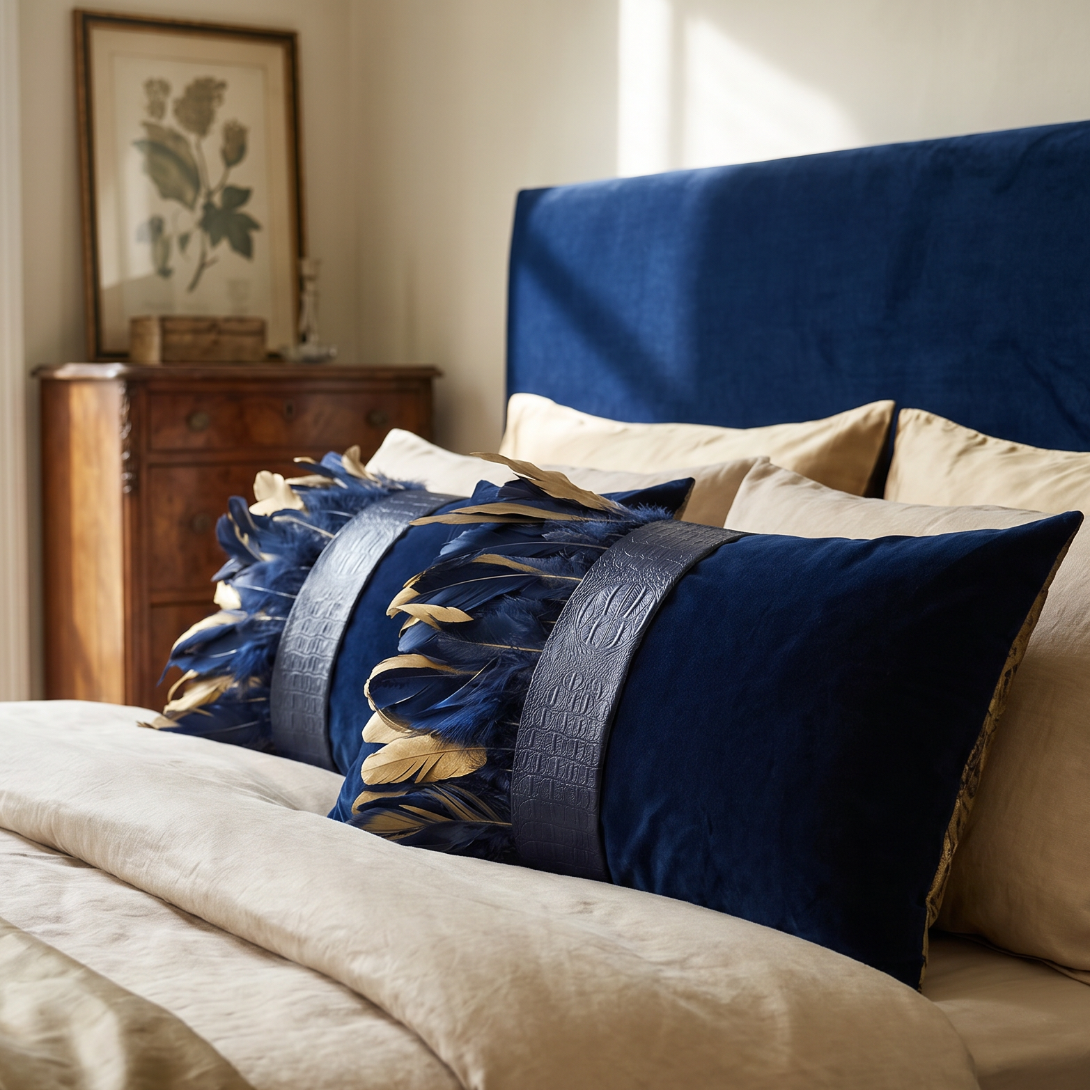 The Sanderé Handmade Embellished Croc Plume Decorative Pillow