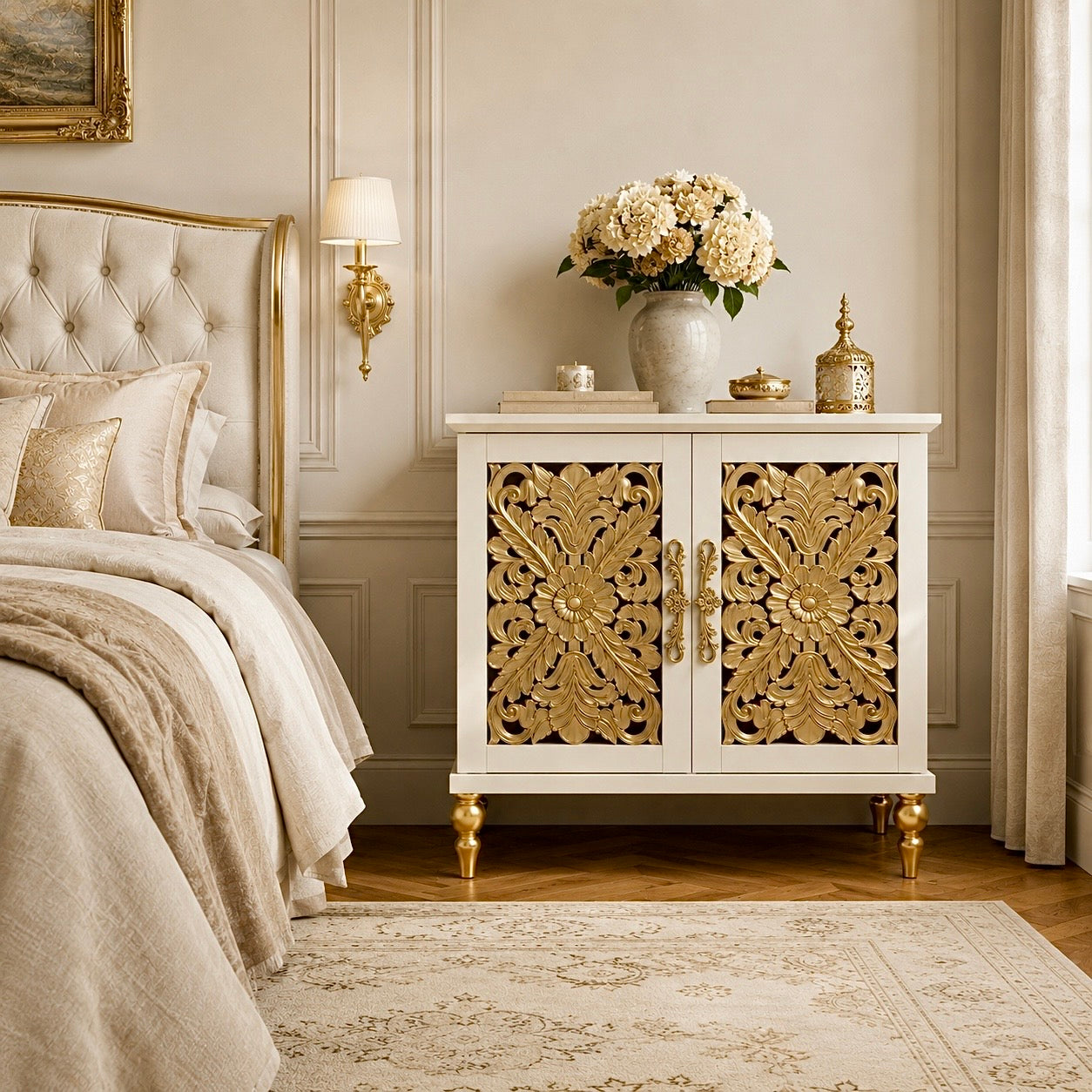 The Sanderé Bloomé Cabinet | Hand-Finished Hollow Carved Accent Cabinet