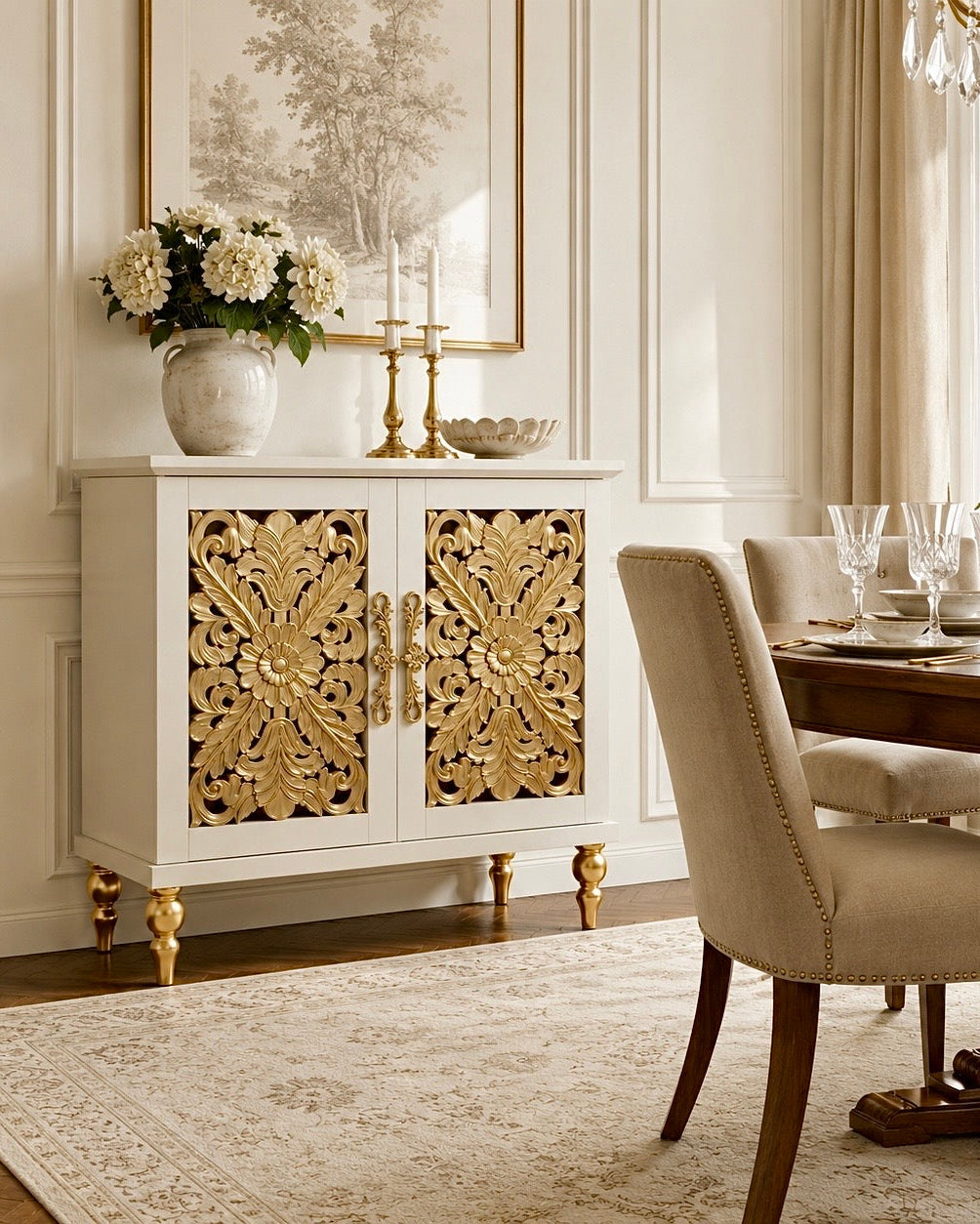 The Sanderé Bloomé Cabinet | Hand-Finished Hollow Carved Accent Cabinet