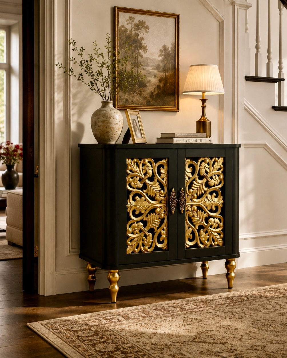 The Sanderé Arc Cabinet | Hand-Finished Carved Accent Cabinet