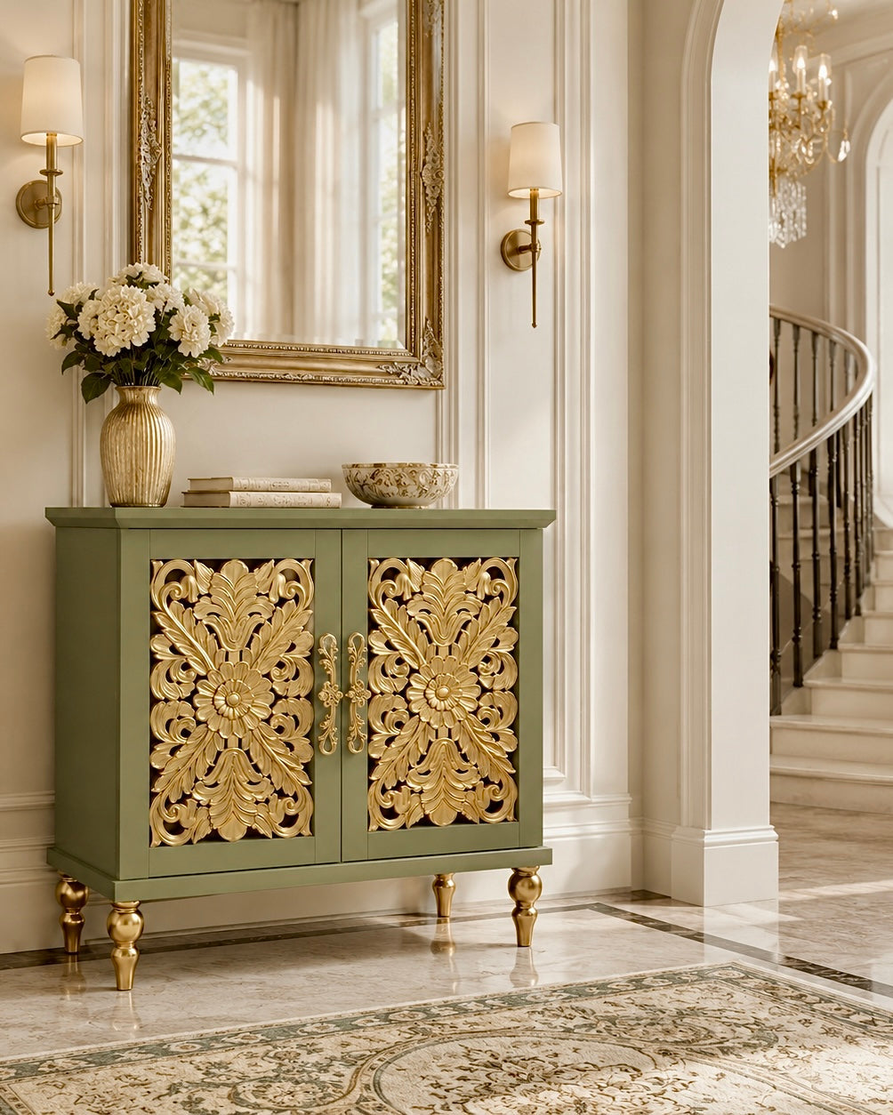 The Sanderé Maison Cabinet | Hand-Finished Hollow Carved Accent Cabinet