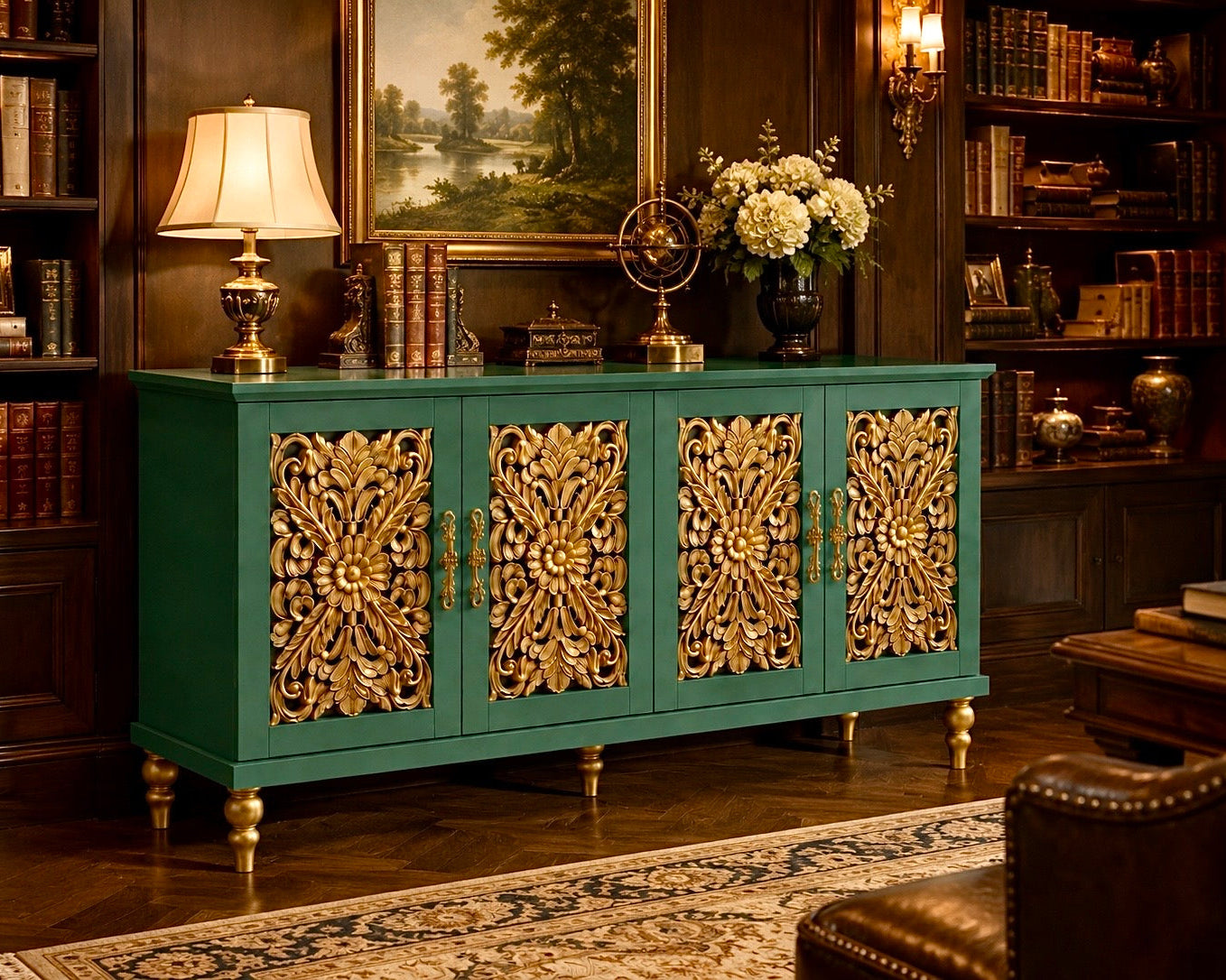 The Sanderé Imperial Bloom Cabinet | Hand-Finished Ornate Floral Accent Cabinet