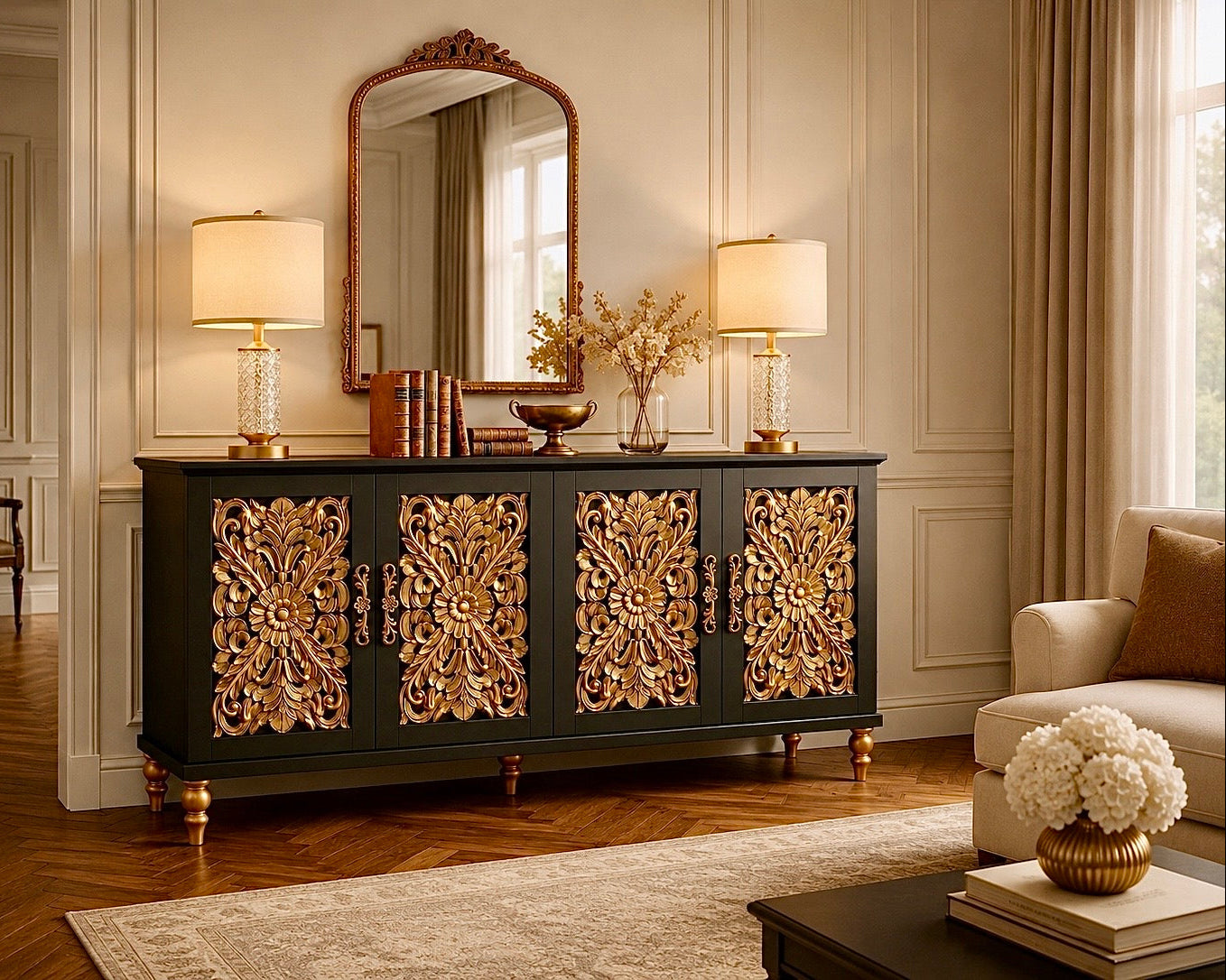 The Sanderé Imperial Bloom Cabinet | Hand-Finished Ornate Floral Accent Cabinet