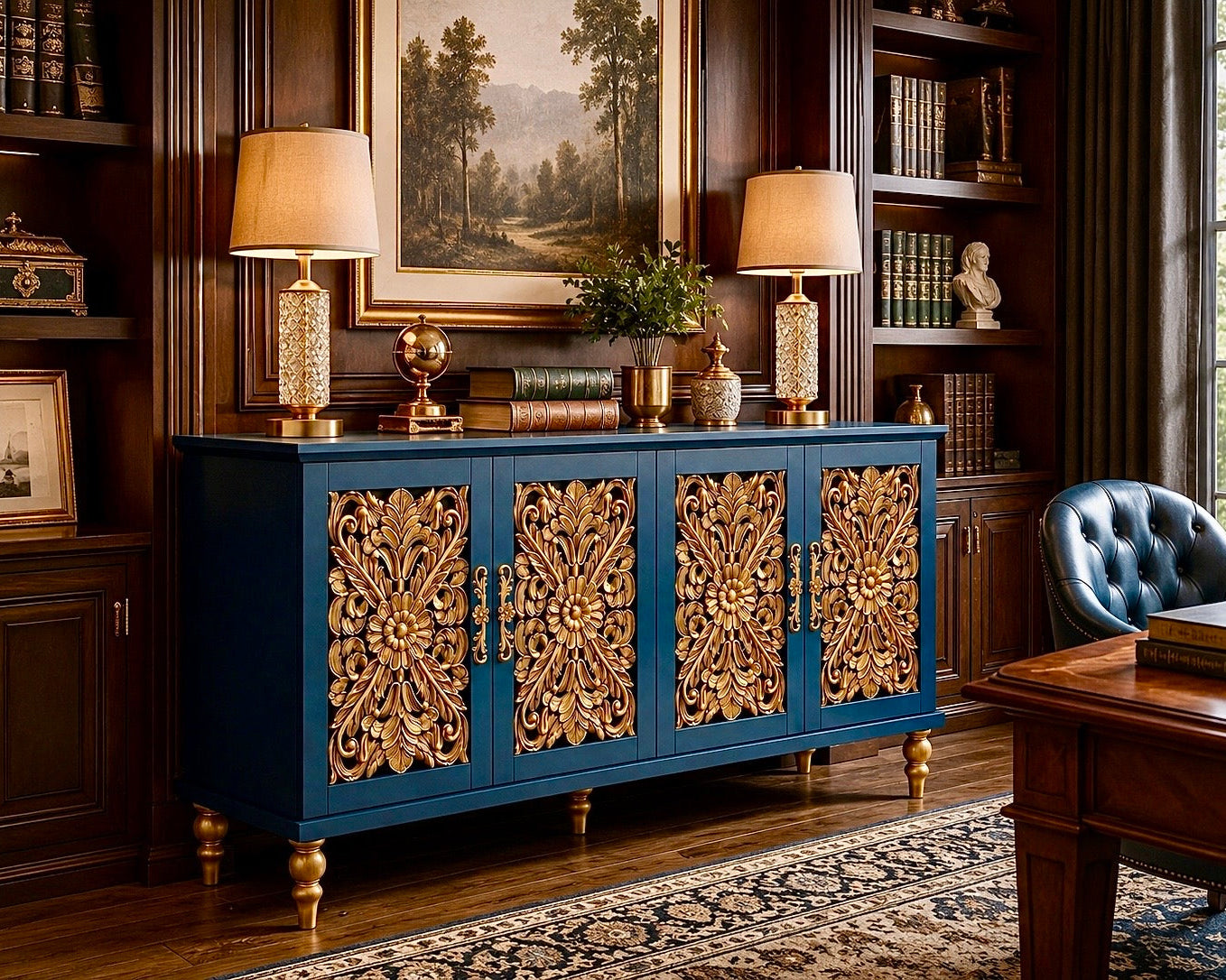 The Sanderé Imperial Bloom Cabinet | Hand-Finished Ornate Floral Accent Cabinet
