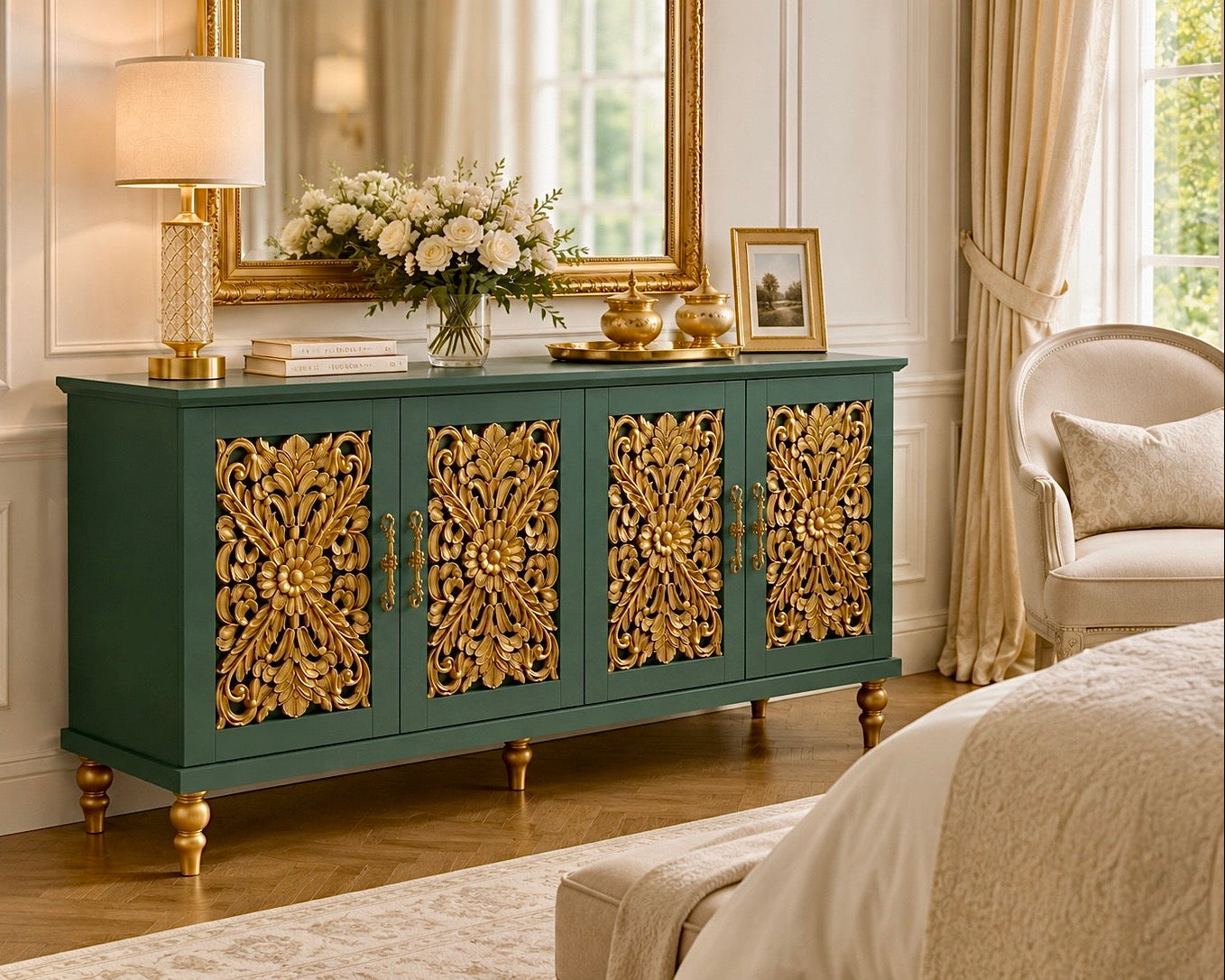 The Sanderé Imperial Bloom Cabinet | Hand-Finished Ornate Floral Accent Cabinet