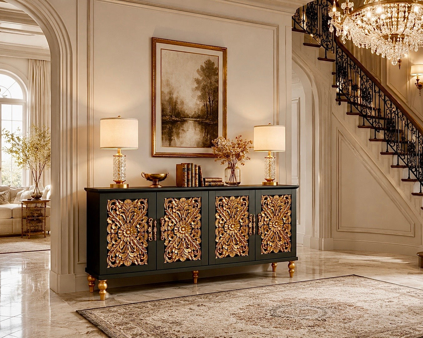 The Sanderé Imperial Bloom Cabinet | Hand-Finished Ornate Floral Accent Cabinet
