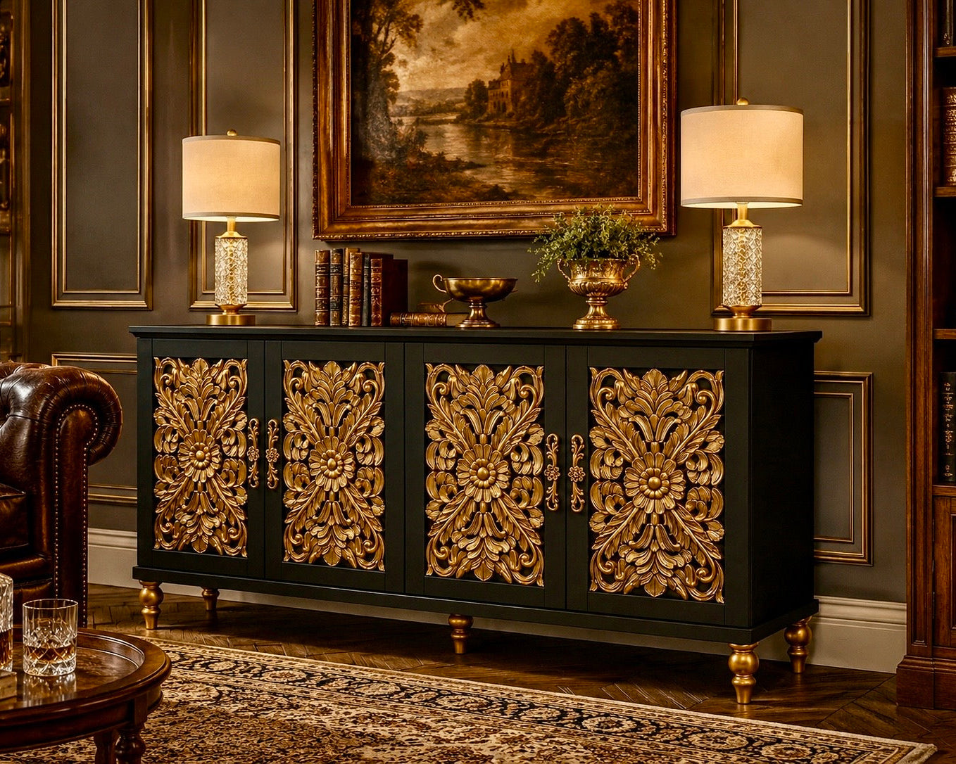 The Sanderé Imperial Bloom Cabinet | Hand-Finished Ornate Floral Accent Cabinet