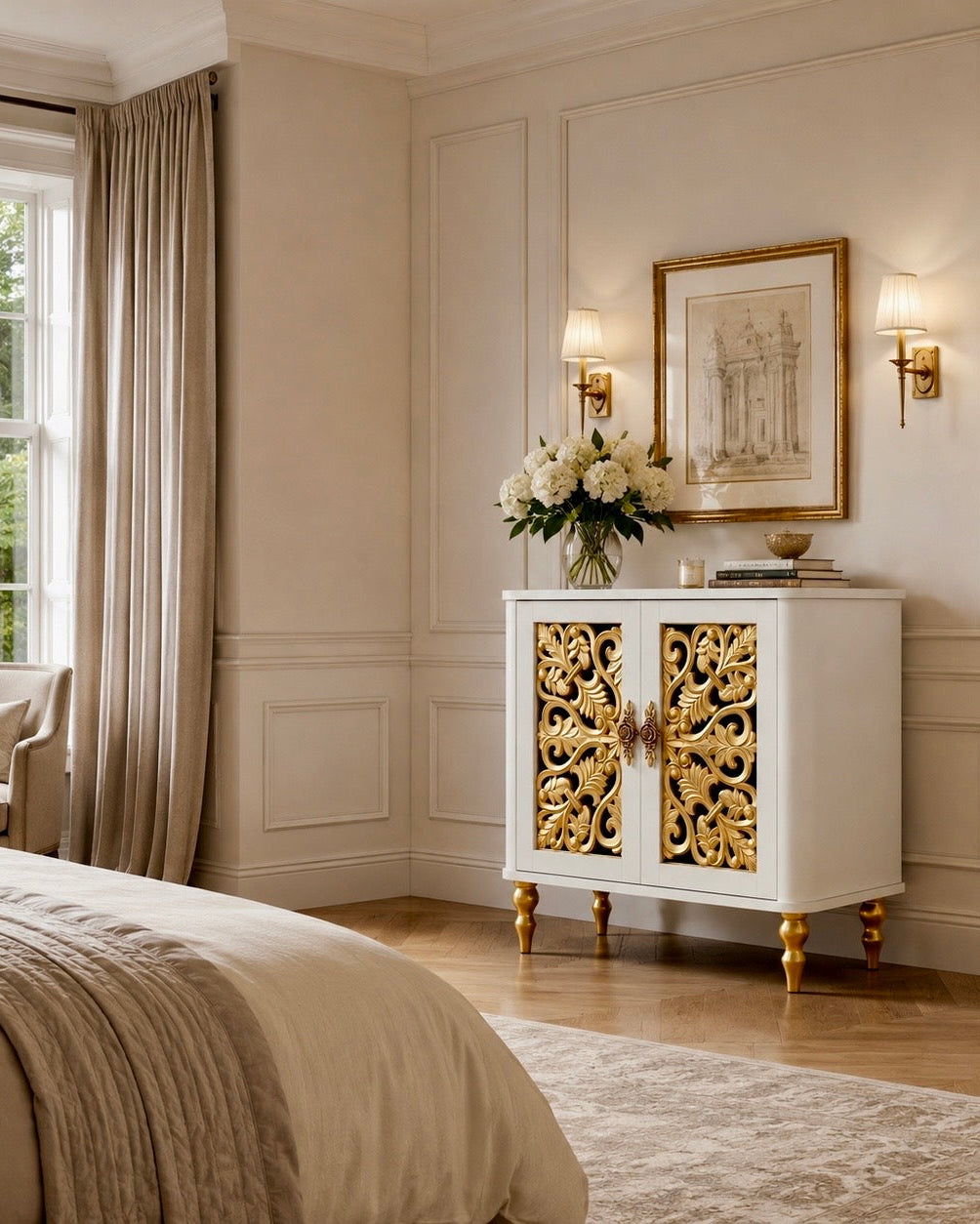 The Sanderé Arc Cabinet | Hand-Finished Carved Accent Cabinet