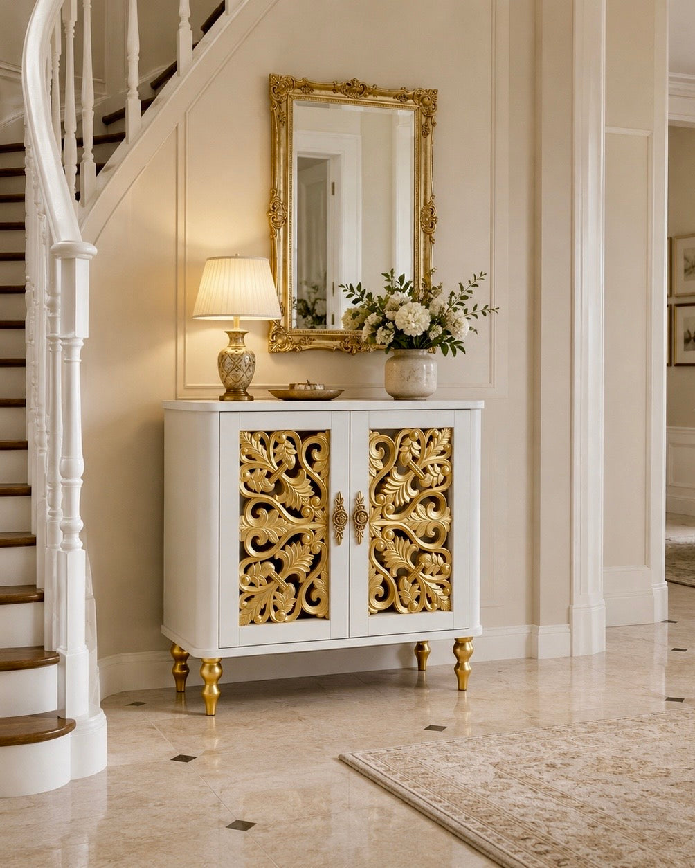 The Sanderé Floral Statement Cabinet | Hand-Finished Carved Accent Cabinet