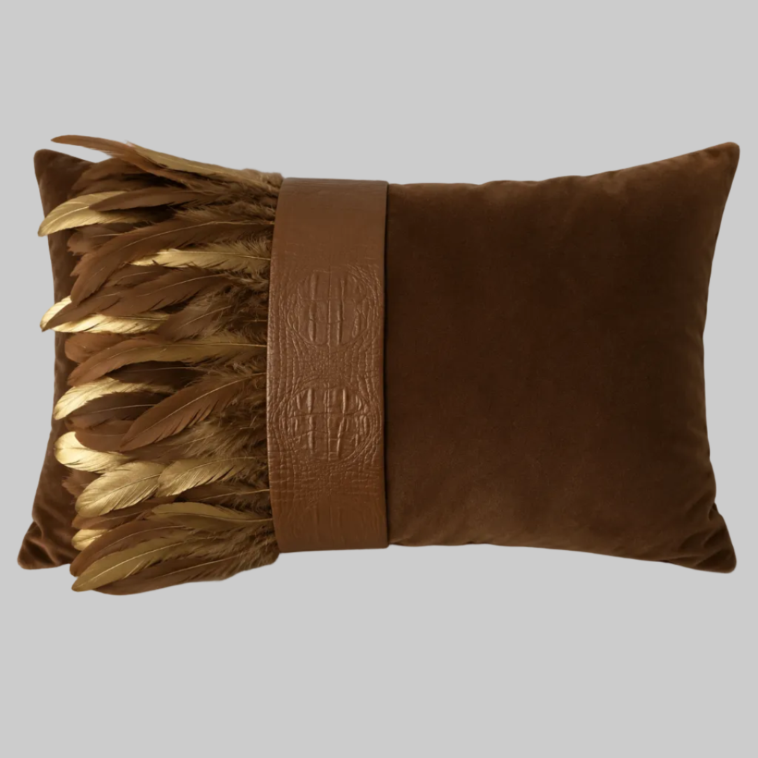 The Sanderé Handmade Embellished Croc Plume Decorative Pillow