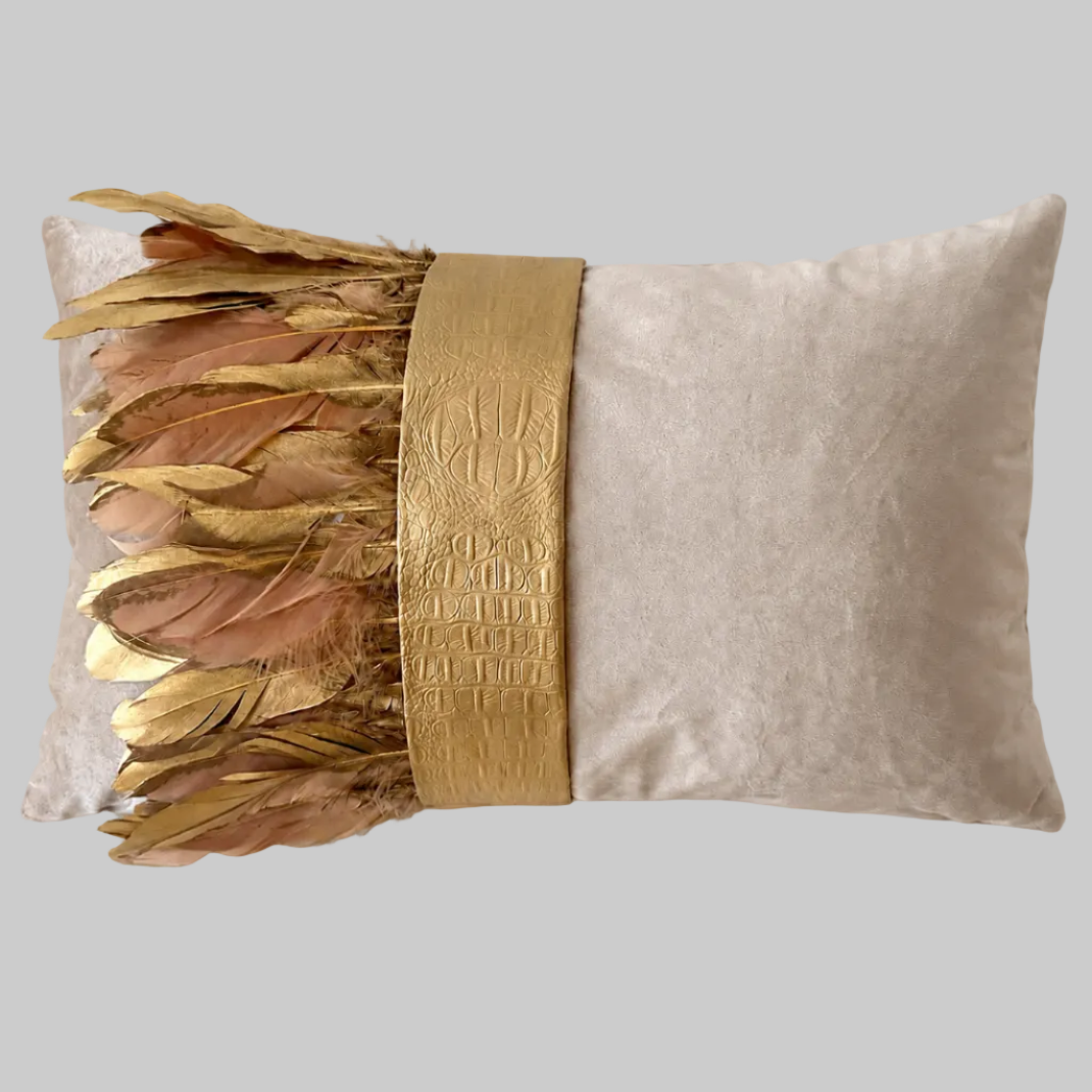 The Sanderé Handmade Embellished Croc Plume Decorative Pillow