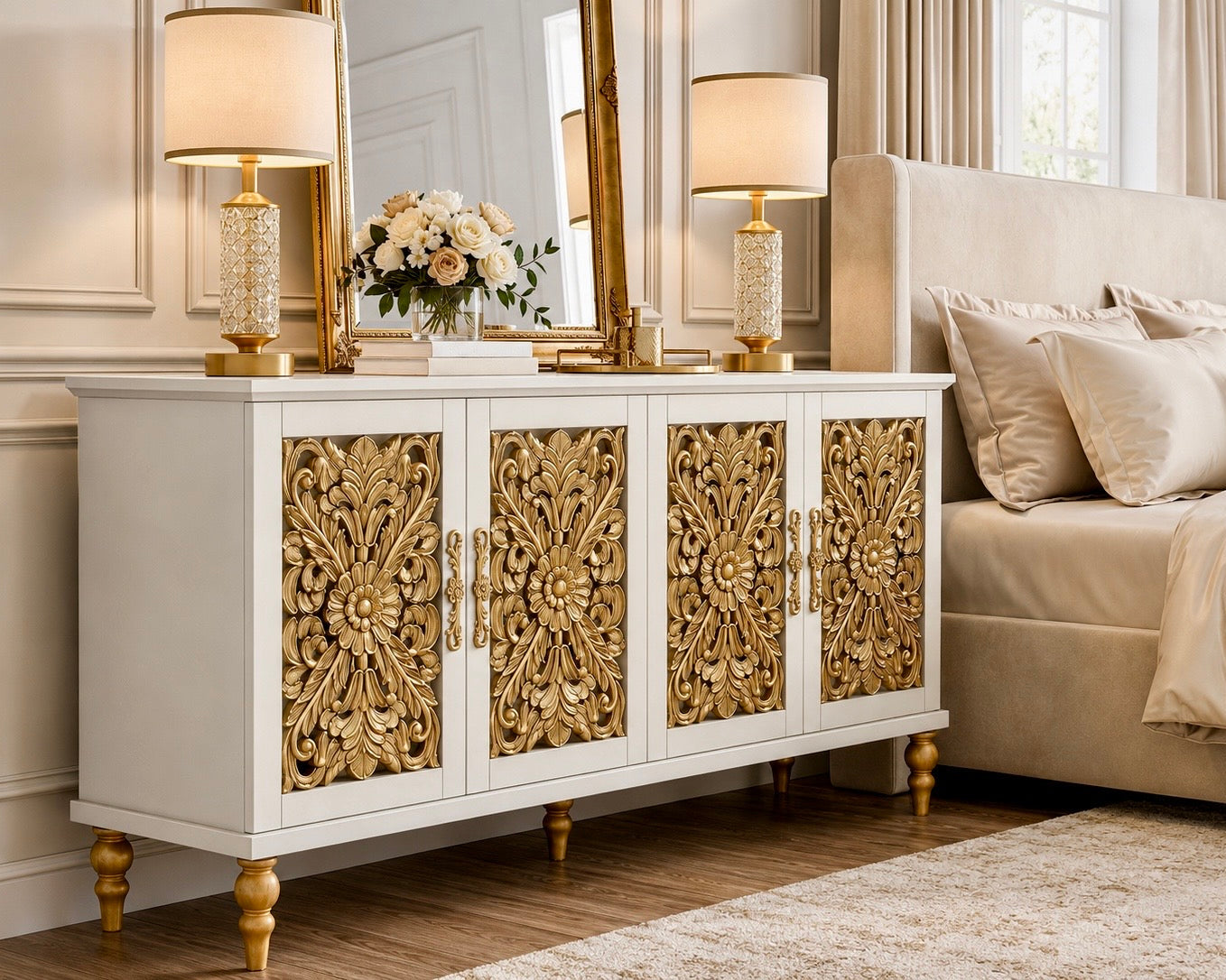 The Sanderé Imperial Bloom Cabinet | Hand-Finished Ornate Floral Accent Cabinet