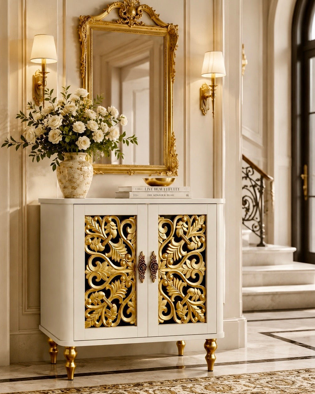 The Sanderé Arc Cabinet | Hand-Finished Carved Accent Cabinet