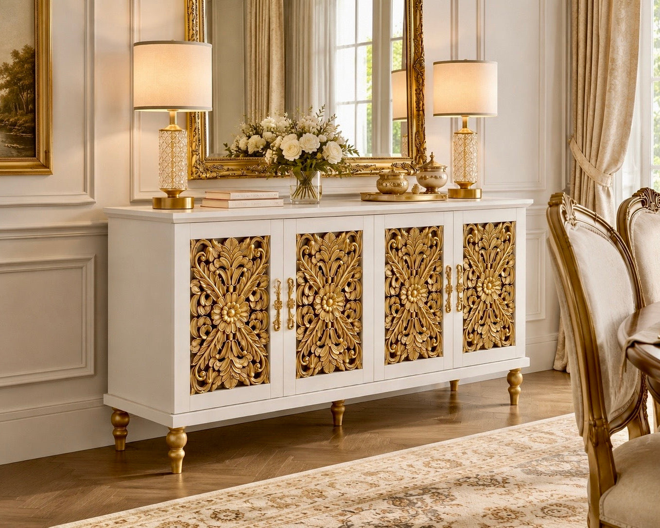 The Sanderé Imperial Bloom Cabinet | Hand-Finished Ornate Floral Accent Cabinet