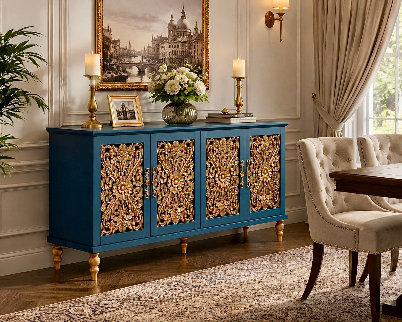 The Sanderé Imperial Bloom Cabinet | Hand-Finished Ornate Floral Accent Cabinet