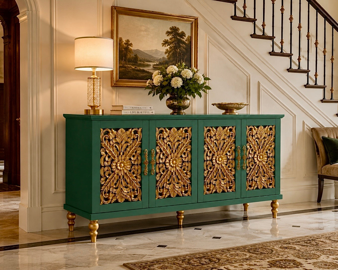 The Sanderé Imperial Bloom Cabinet | Hand-Finished Ornate Floral Accent Cabinet