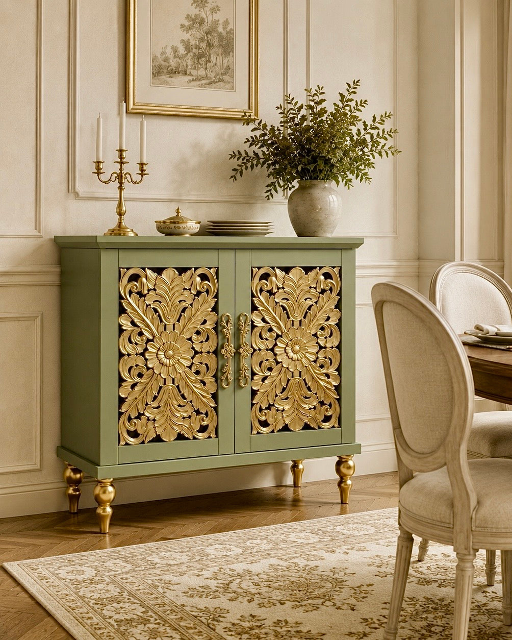 The Sanderé Bloomé Cabinet | Hand-Finished Hollow Carved Accent Cabinet